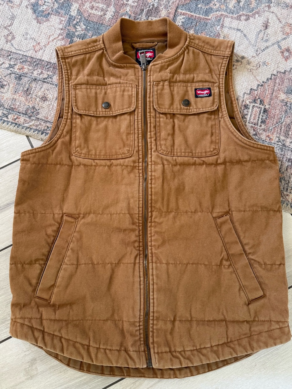Wrangler Brown Quilted Work Vest Sz Small
